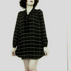 Grid Print Chiffon Bow Dress